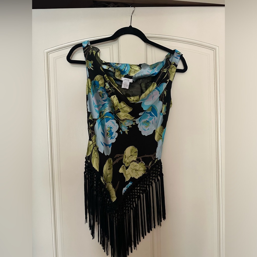 Cowl neck fringed tank by Cache